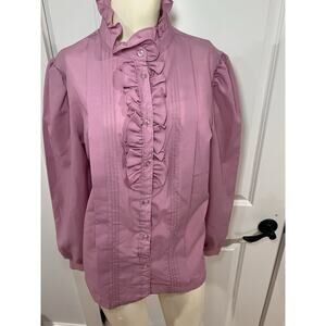 Lucky Winner Top Women's 16 Pink VTG Cottagecore Ruffle Pilgrim Long Sleeve USA